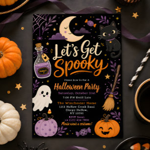 Invitación Fiesta de Halloween espeluznante morada y naranja