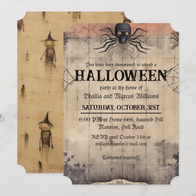 Invitación Fiesta de Halloween espeluznante vintage (Anverso / Reverso)
