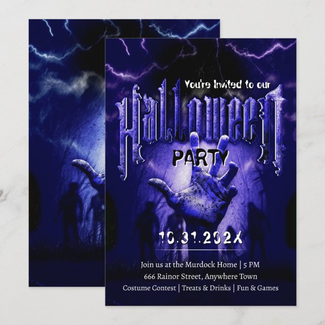 Invitación Fiesta de Halloween espeluznante zombies azules no (Anverso / Reverso)