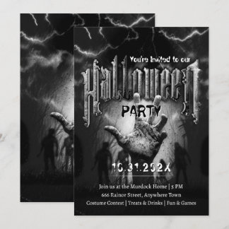 Invitación Fiesta de Halloween espeluznante zombies negros no