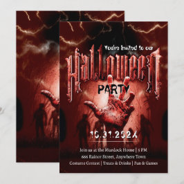 Invitación Fiesta de Halloween espeluznante zombies rojos noc