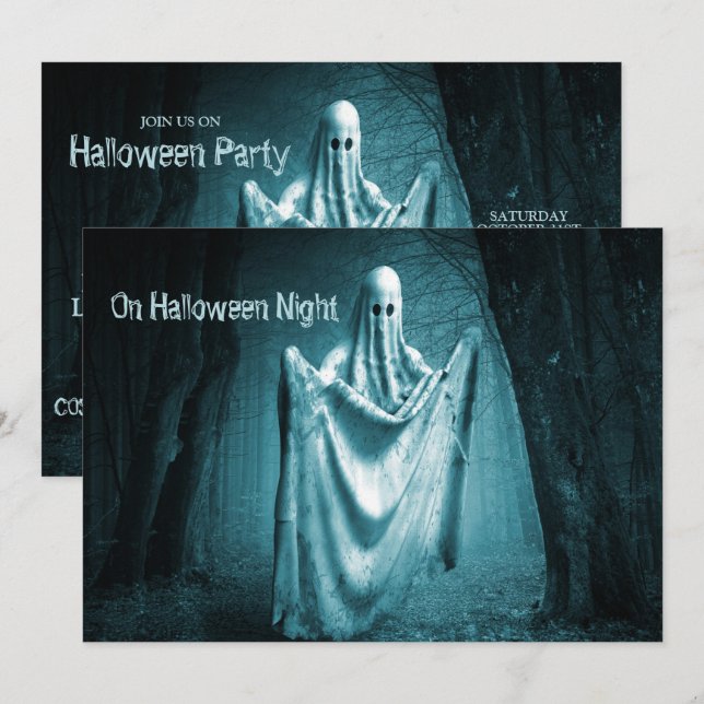 Invitación Fiesta de Halloween Espinosa Fantasma Oscura Noche (Anverso / Reverso)