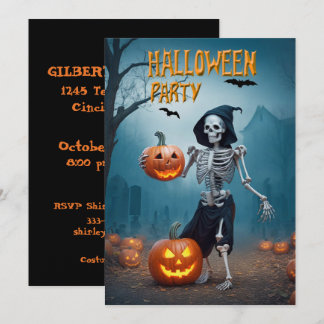 Invitación Fiesta de Halloween Esqueleto con Calabazas