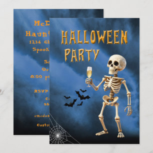 Invitación Fiesta de Halloween Esqueleto con Champán