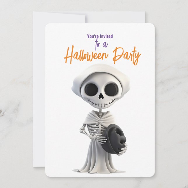 INVITACIÓN FIESTA DE HALLOWEEN ESQUELETO CON ESTILO (Anverso)