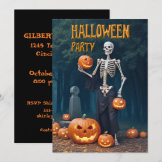Invitación Fiesta de Halloween Esqueleto entre Calabazas