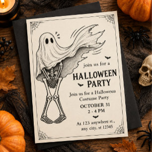 Invitación Fiesta de Halloween Esqueleto Fantasma Vintage