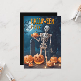 Invitación Fiesta de Halloween Esqueleto sosteniendo Calabaza