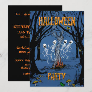 Invitación Fiesta de Halloween Esqueletos Bailando
