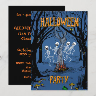 Invitación Fiesta de Halloween Esqueletos Bailando