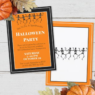 Invitación Fiesta de Halloween Esqueletos Bailando Personaliz