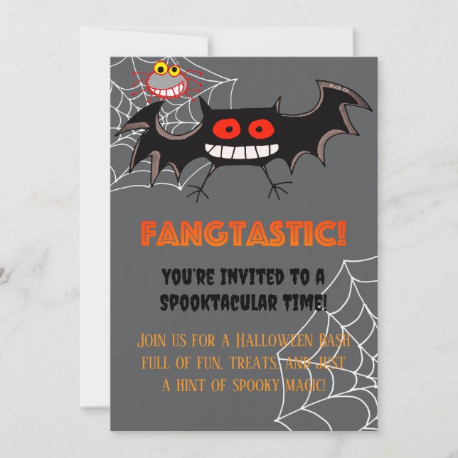 Invitación Fiesta de Halloween Fangtástica Espeluznante (Anverso)