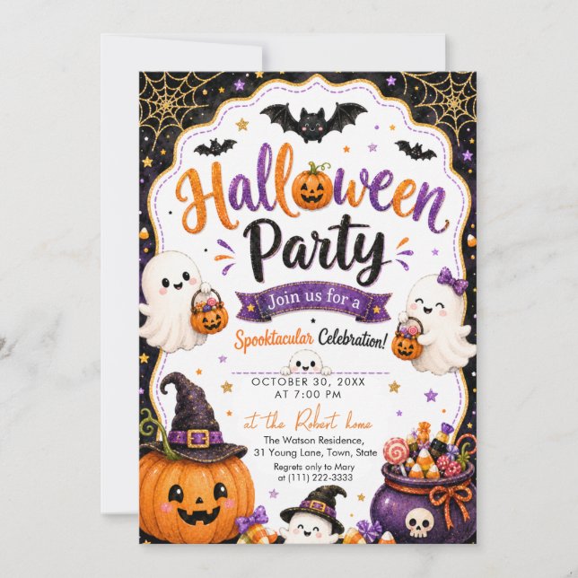 Invitación Fiesta de Halloween Fantasma de Halloween con Bril (Anverso)