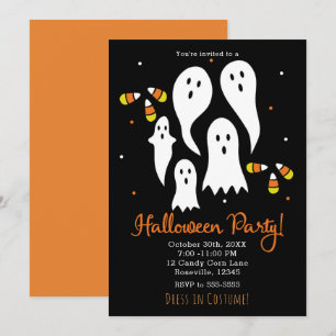 Invitación Fiesta de Halloween Fantasmas y Maíz de Caramelo N