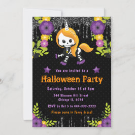 Invitación Fiesta de Halloween floral de unicornio lindo