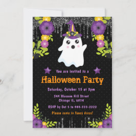 Invitación Fiesta de Halloween floral fantasma lindo