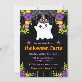 Invitación Fiesta de Halloween floral fantasma lindo