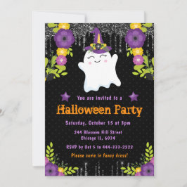 Invitación Fiesta de Halloween floral fantasma lindo