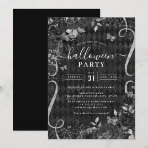 Invitación Fiesta de Halloween Floral Oscura Espeluznante Neg