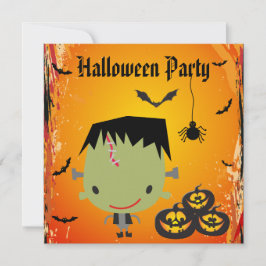 Invitación Fiesta de Halloween Frankie, Pumpkins, Bats & Spid