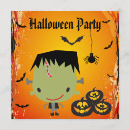 Invitación Fiesta de Halloween Frankie, Pumpkins, Bats & Spid