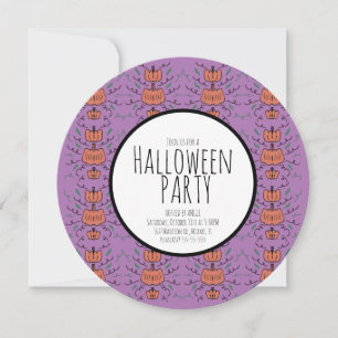 Invitación Fiesta de Halloween Garabatos de Calabaza Morado