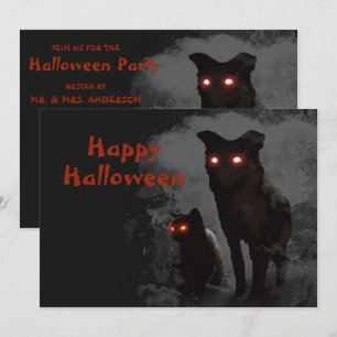 Invitación Fiesta de Halloween Gato y Perro Negro Malvado