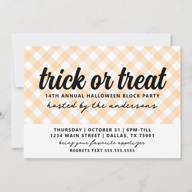 Invitación Fiesta de Halloween Gingham (Anverso)