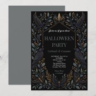 Invitación Fiesta de Halloween Gótica Cuervo Oscuro