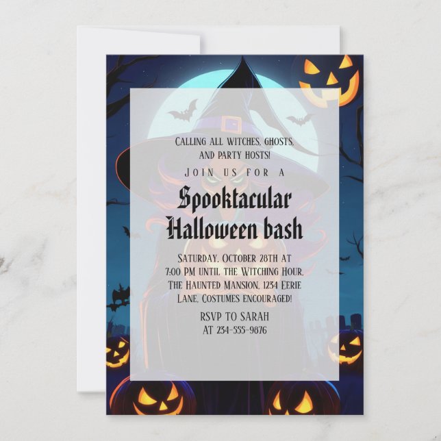 Invitación Fiesta de Halloween gótica de bruja espeluznante (Anverso)
