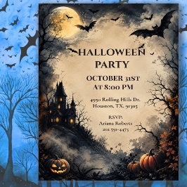 Invitación Fiesta de Halloween Gótica de Murciélagos a la Luz