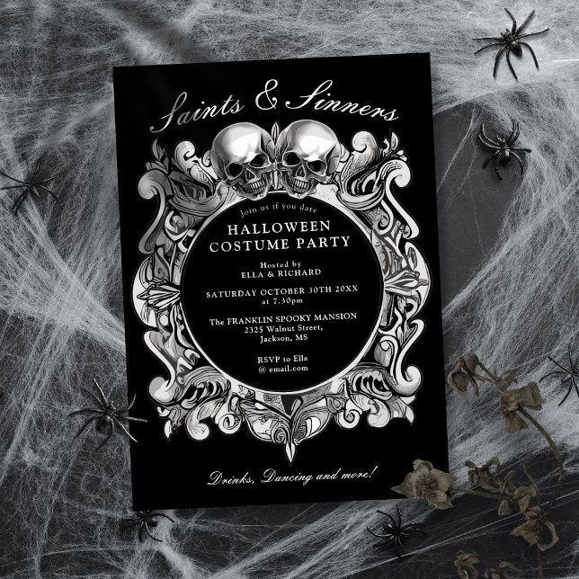 Invitación Fiesta De Halloween Gótica De Santos Y Sinceros Ad (Saints And Sinners Gothic Adult Halloween Party Invitation)