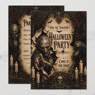 Invitación Fiesta de Halloween Gótica I con Bruja Espeluznant