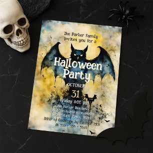 Invitación Fiesta de Halloween Gótica Murciélago Vintage Malh