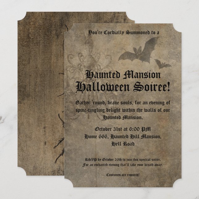 Invitación Fiesta de Halloween Gótica Vintage (Anverso / Reverso)