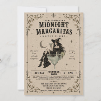 Invitación Fiesta de Halloween Gótica y Bruja de Margaritas d