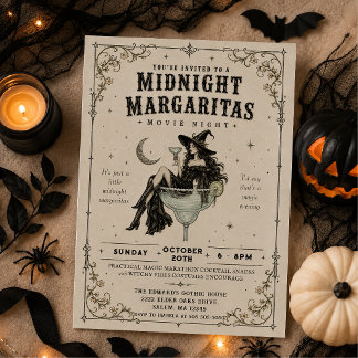 Invitación Fiesta de Halloween Gótica y Bruja de Margaritas d