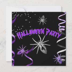 Invitación Fiesta de Halloween Gótico Araña Púrpura Negro