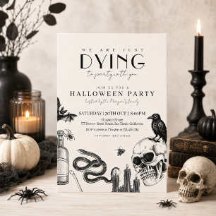 Invitación Fiesta de Halloween Gótico Elegante con Calaveras