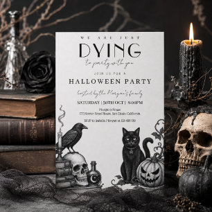 Invitación Fiesta de Halloween Gótico Elegante con Calaveras