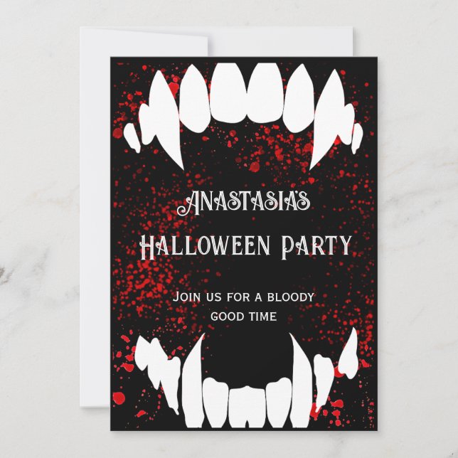 Invitación Fiesta de Halloween Gótico Salpicadura de Sangre V (Anverso)