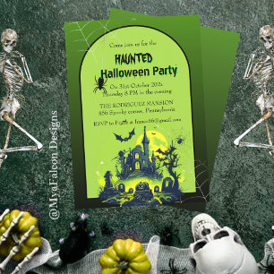 Invitación Fiesta de Halloween Green Hauned House