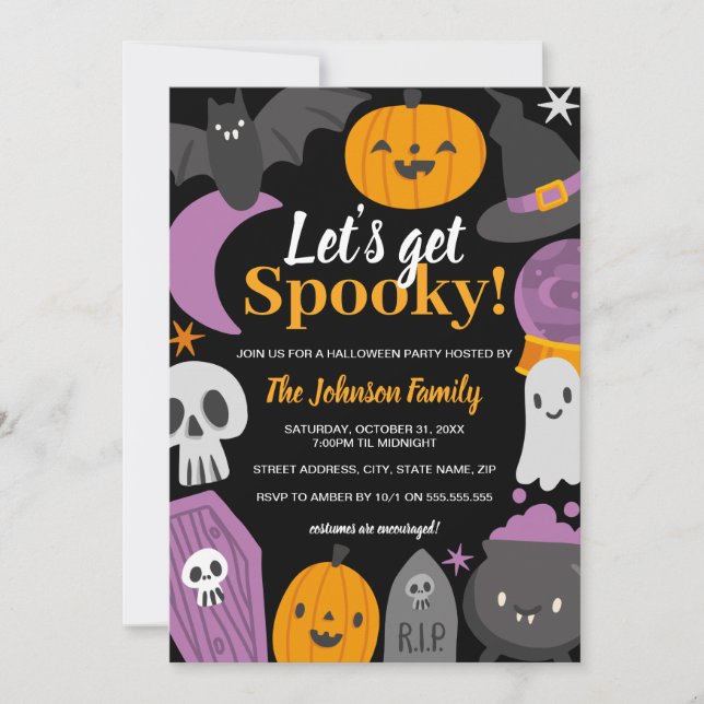 Invitación Fiesta de Halloween Hagamos que dé miedo (Anverso)