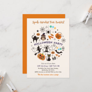 Invitación Fiesta de Halloween Iconos Espeluznantes Truco o T