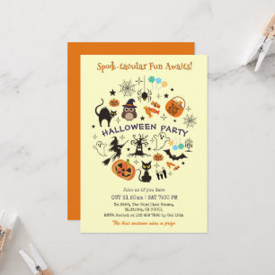 Invitación Fiesta de Halloween Iconos Espeluznantes Truco o T