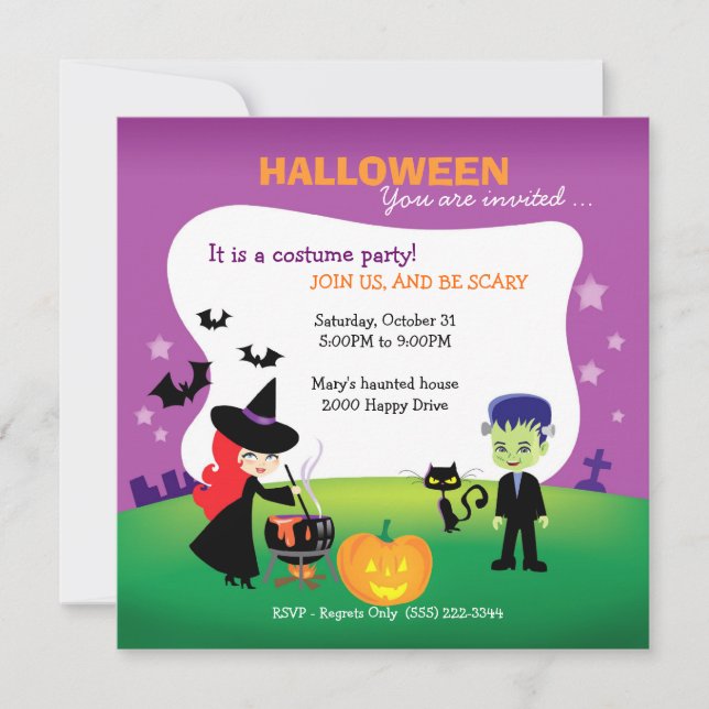 Invitación Fiesta de Halloween Infantil con bruja (Anverso)