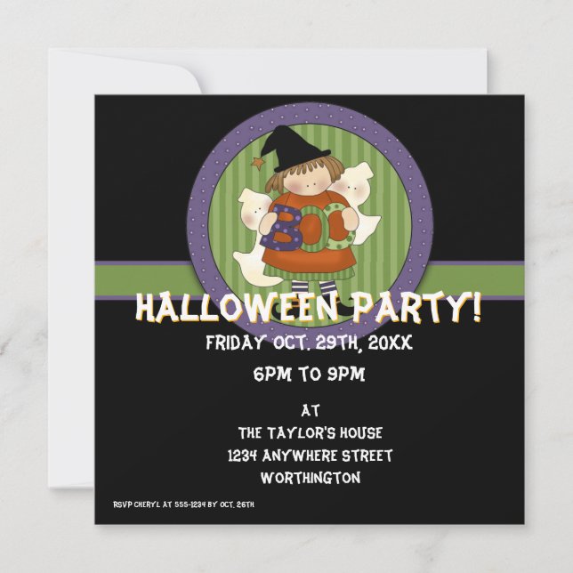 Invitación Fiesta de Halloween infantil invita a la niñita 3 (Anverso)