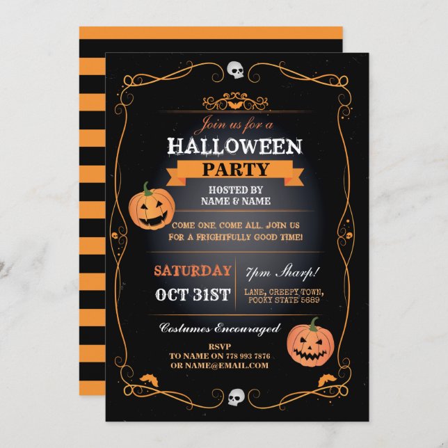 Invitación Fiesta de Halloween invita a calabazas aterradoras (Anverso / Reverso)