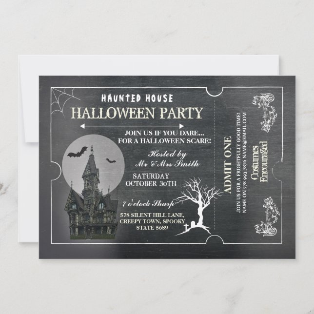 Invitación Fiesta de Halloween invita a pasaje de tira de hor (Anverso)