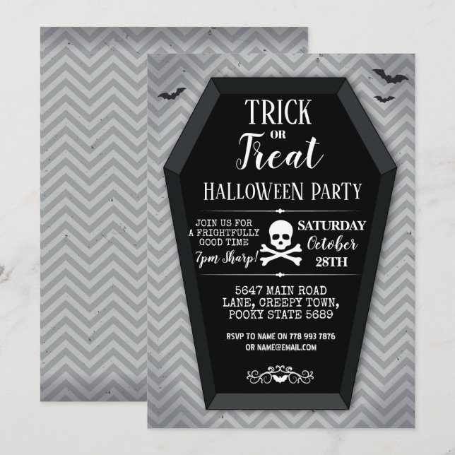 Invitación Fiesta de Halloween invita al cráneo de los murcié (Anverso / Reverso)